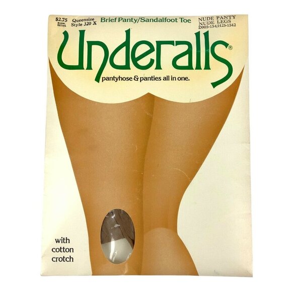 Vintage 1985 Underalls Brief Pantyhose Sandalfoot Toe Queen Size Nude Legs - Picture 1 of 3